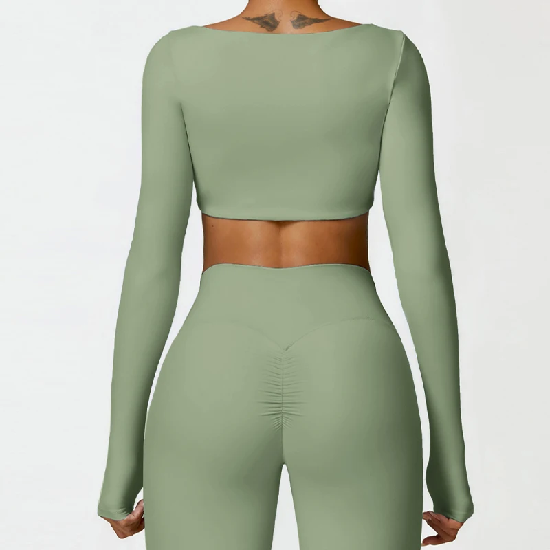 Hearuisavy Casual Quick Dry Sportswear Women Square Neck Gym Top Women Fitness Sports Crop Top Female Long Sleeve Yoga Clothing - Image 2