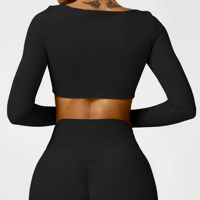 Hearuisavy Casual Quick Dry Sportswear Women Square Neck Gym Top Women Fitness Sports Crop Top Female Long Sleeve Yoga Clothing - Image 4