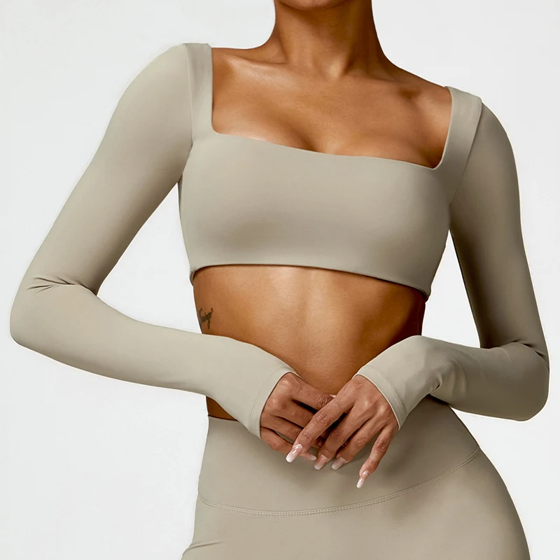 Hearuisavy Casual Quick Dry Sportswear Women Square Neck Gym Top Women Fitness Sports Crop Top Female Long Sleeve Yoga Clothing - Image 3