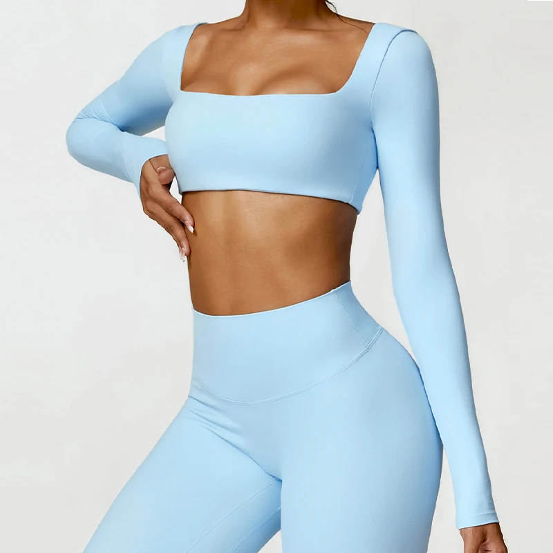Hearuisavy Casual Quick Dry Sportswear Women Square Neck Gym Top Women Fitness Sports Crop Top Female Long Sleeve Yoga Clothing - Image 5
