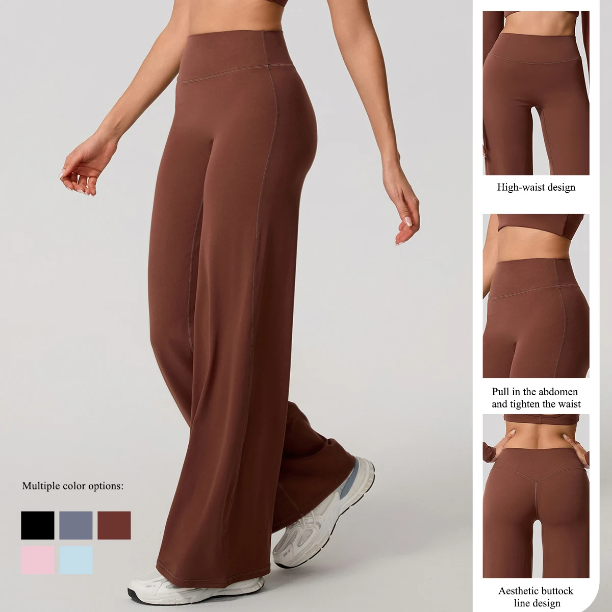 Hearuisavy Women Straight-Leg Sports Pants Gym Clothing Naked Feeling Compression Wide Leg Yoga Leggings Pilates Fitness Tights - Image 2