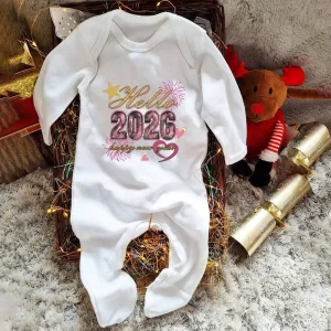 Hello 2026 Happy New Year Babygrow My First New Year Baby Romper Winter Infant Sleepsuit New Year Coming Home Outfit