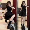 High-End Knit Petite Black Dress Spring Summer Waist-Cinching A-Line Slimming Short Pinup Style For Ladies