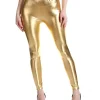 High stretch nine-point pants Yellow imitation leather fashion solid color leggings PU leather pants bright color leggings