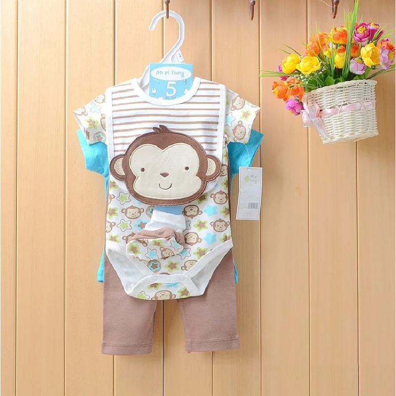 Hooyi Baby boy Clothes Suits newborn 4-pieces Set baby clothing girl Bodysuit pant t-shirt sock bib 5pcs sets bebes jumpsuits - Image 5