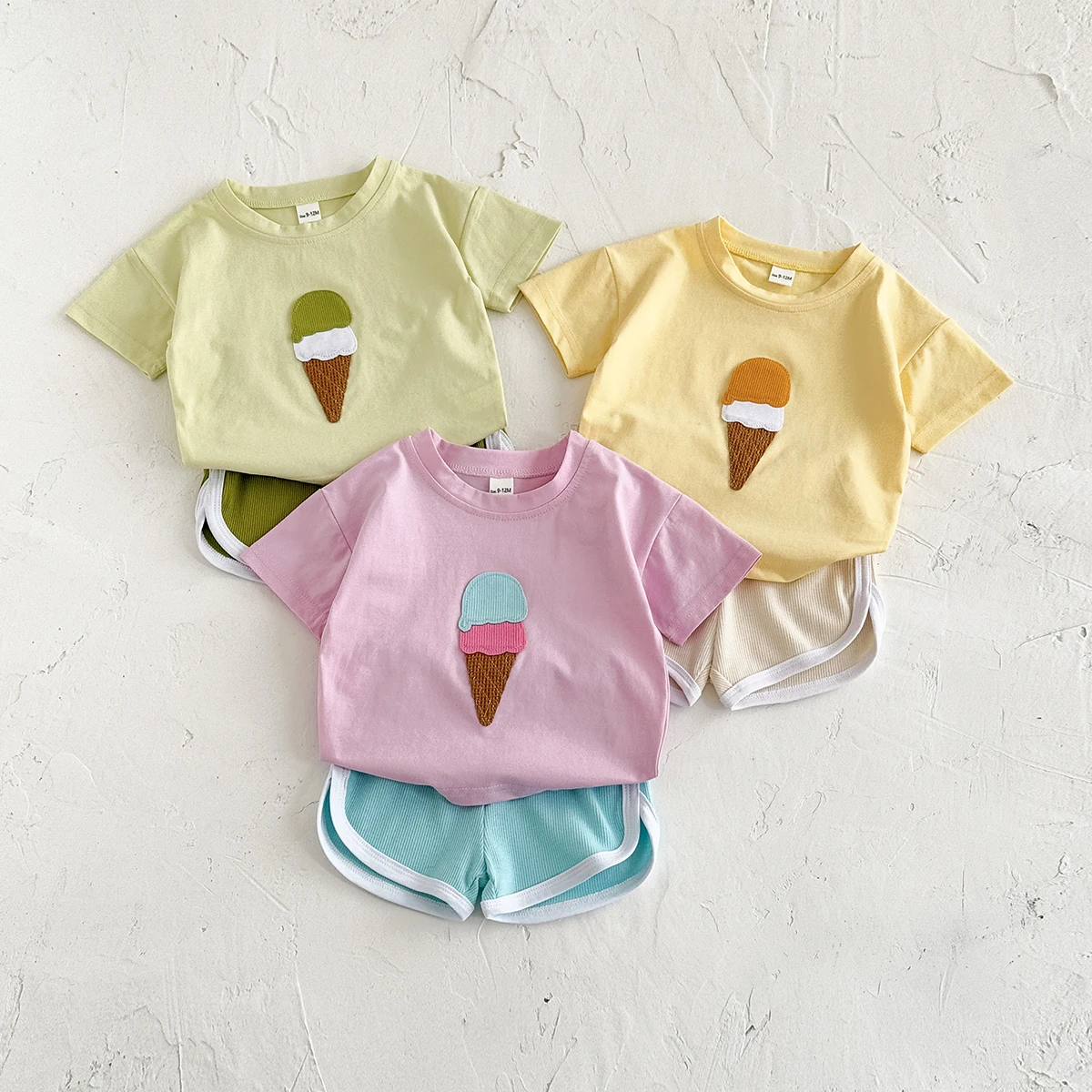 Hot Sale 2Pcs/set Baby Clothes Ice cream Patchwork T-Shirts+Loose Shorts Boys Girls Infant Sets Toddler Summer Kids Clothes - Image 2
