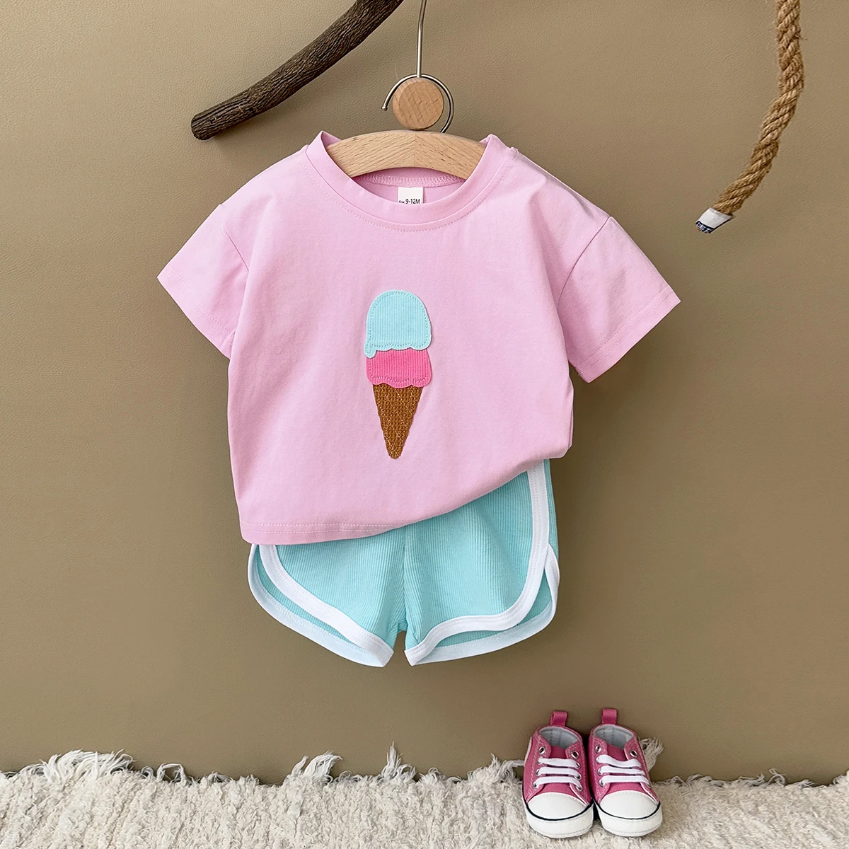Hot Sale 2Pcs/set Baby Clothes Ice cream Patchwork T-Shirts+Loose Shorts Boys Girls Infant Sets Toddler Summer Kids Clothes - Image 4
