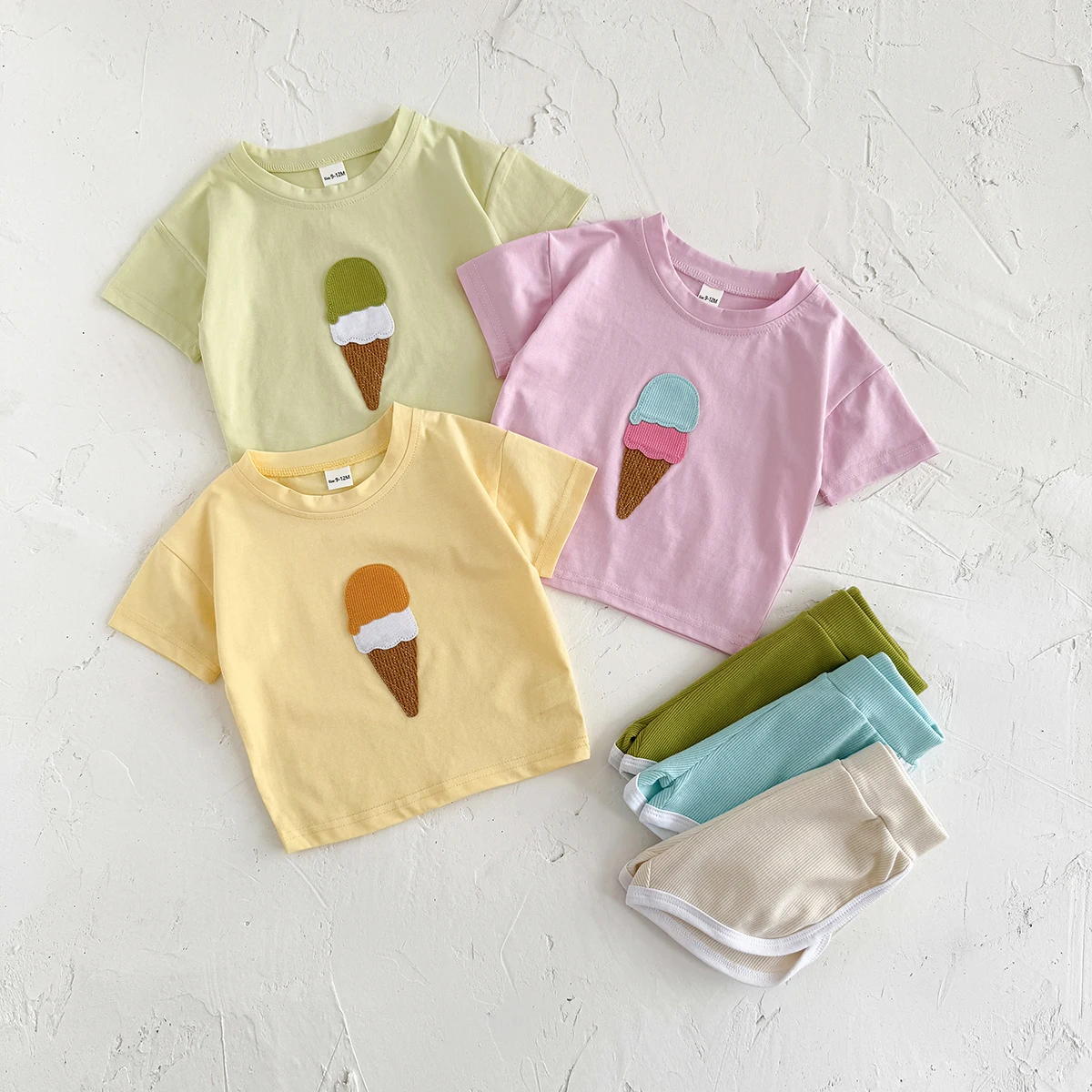 Hot Sale 2Pcs/set Baby Clothes Ice cream Patchwork T-Shirts+Loose Shorts Boys Girls Infant Sets Toddler Summer Kids Clothes - Image 3
