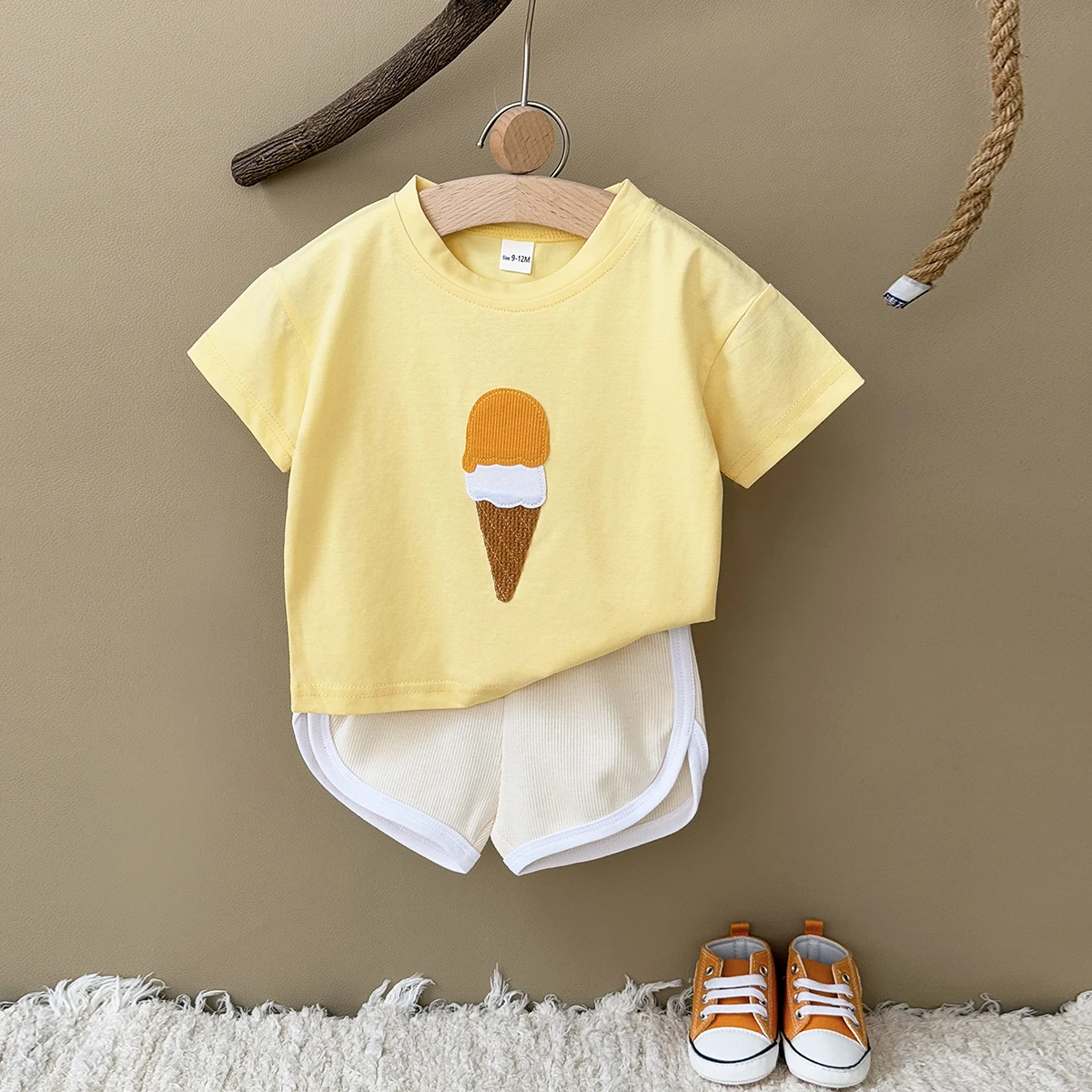 Hot Sale 2Pcs/set Baby Clothes Ice cream Patchwork T-Shirts+Loose Shorts Boys Girls Infant Sets Toddler Summer Kids Clothes - Image 5