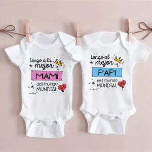 I Have The Best Mom & Dad in The World Spanish Printed Baby Jumpsuit Infant Short Sleeve Romper Funny Newborn Unisex Bodysuit