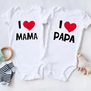 I Love Mama & Papa Funny Baby Romper T-shirt Crawling Clothes Triangle Onesies Newborn Baby Clothes Onesies for Babies