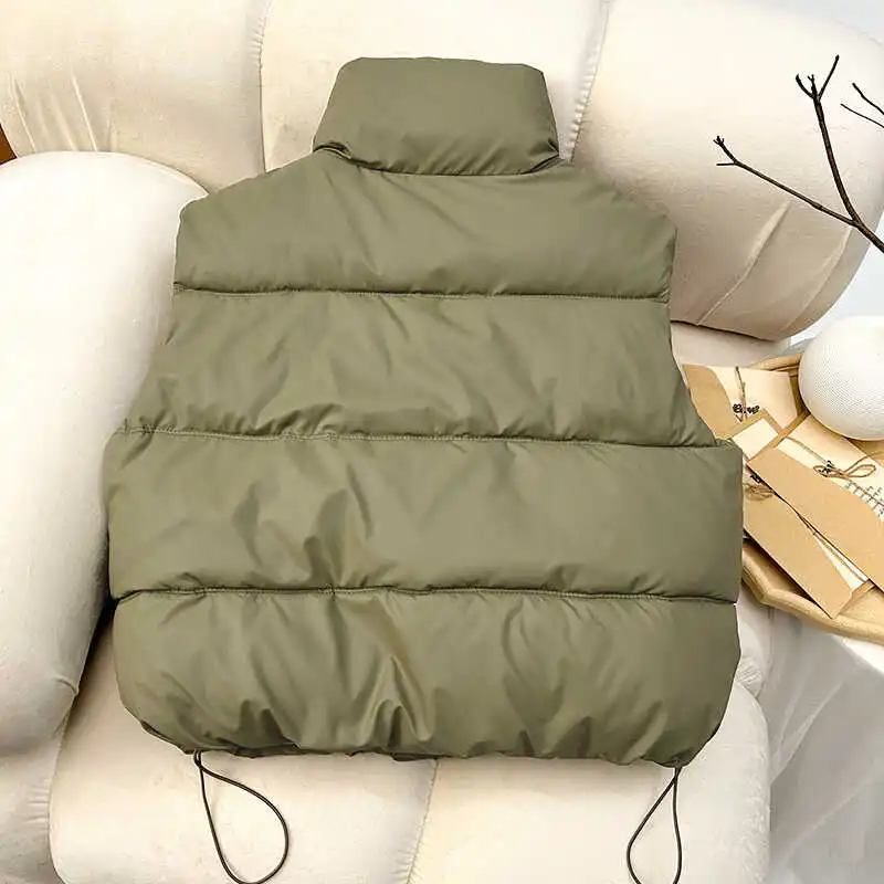 ITOOLIN Women Casual Solid Warm Sleeveless Vest Coat Mock Neck PU Thicken Jacket Button Up Loose Women Down Jacket Autumn Winter - Image 4
