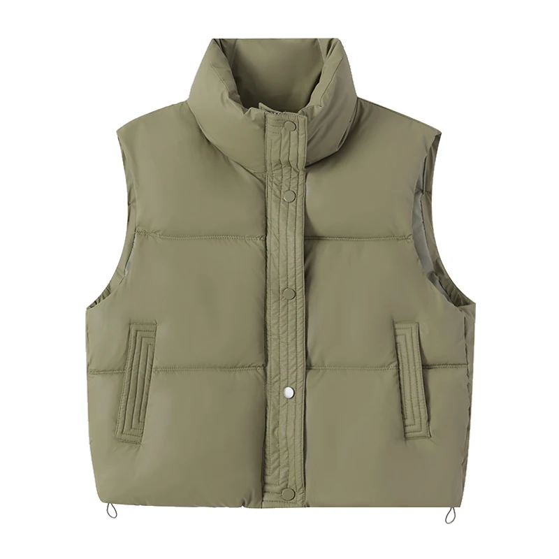 ITOOLIN Women Casual Solid Warm Sleeveless Vest Coat Mock Neck PU Thicken Jacket Button Up Loose Women Down Jacket Autumn Winter - Image 6