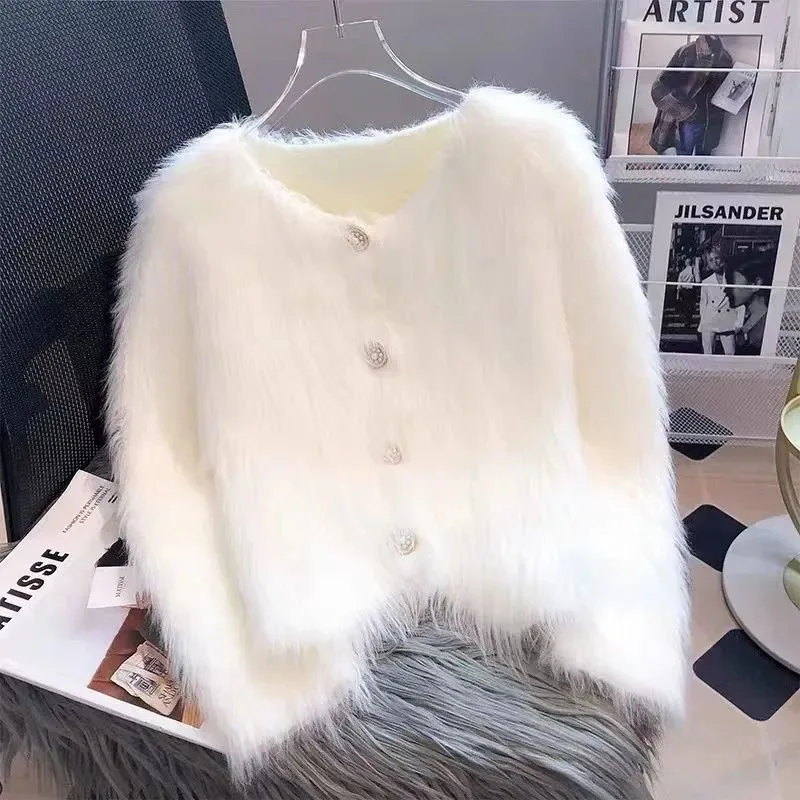 Imitation Mink Cashmere Knitted Sweater Cardigan Women Autumn Winter Korean Fashion Knitted Corp Tops Elegant Soft Female Coat - Image 2