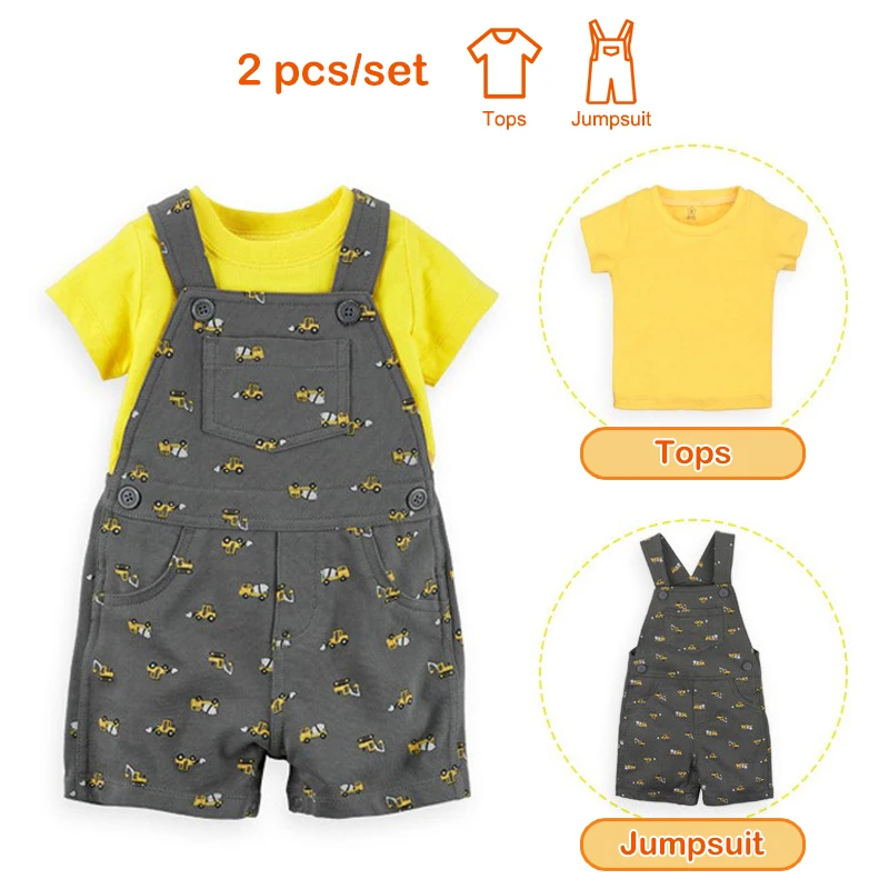 Ircomll 2pcs Newborn Casual Baby Boy Girl Clothing Suits Short-sleeve Tees+Overalls Clothes Sets Toddler Baby Outfit - Image 5