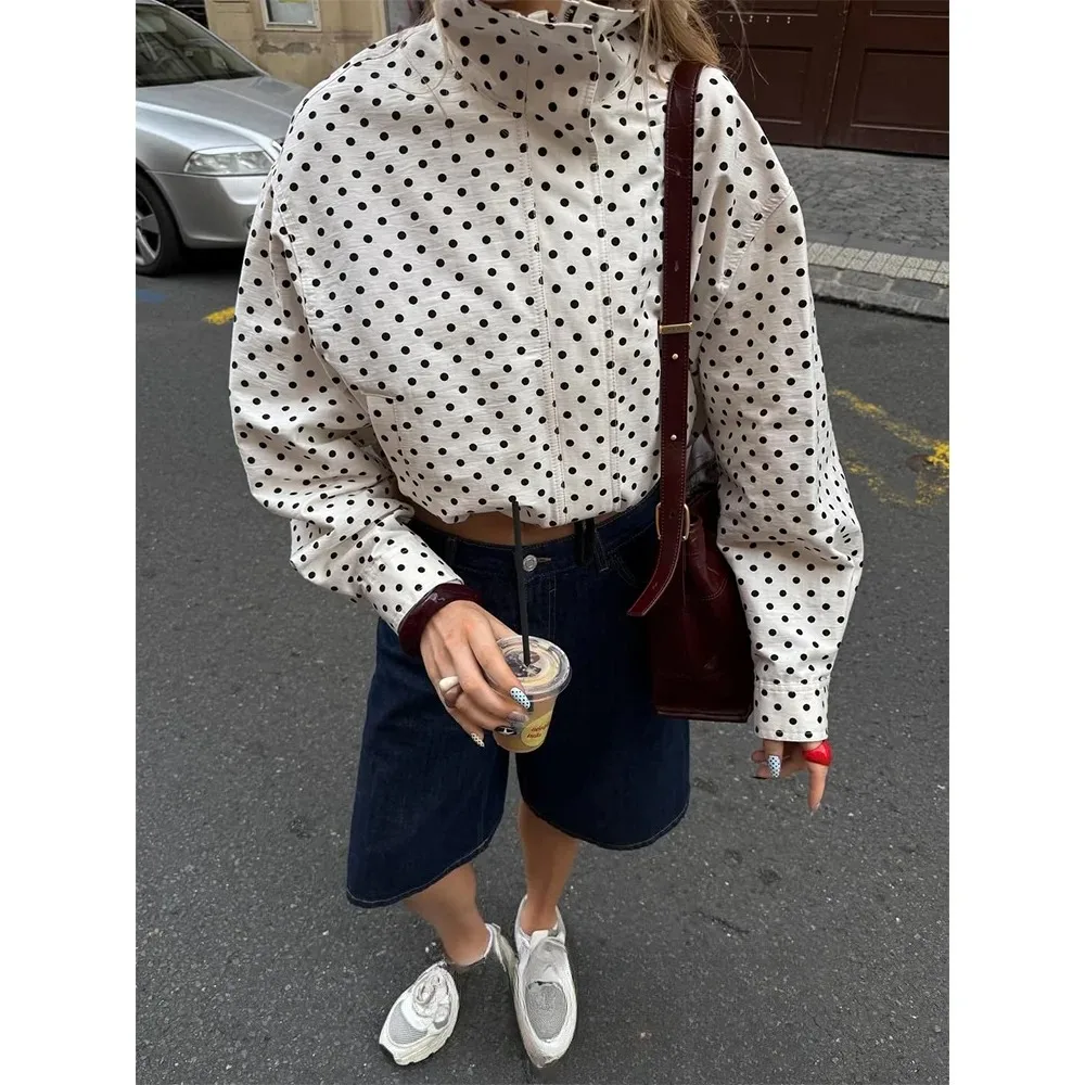 KONDALA Casual Dot Print Bomber Jackets Long Sleeve Zipper Pockets Women Outwears Fashion 2026 Spring Streetwear Y2K Girl Jacket - Image 6