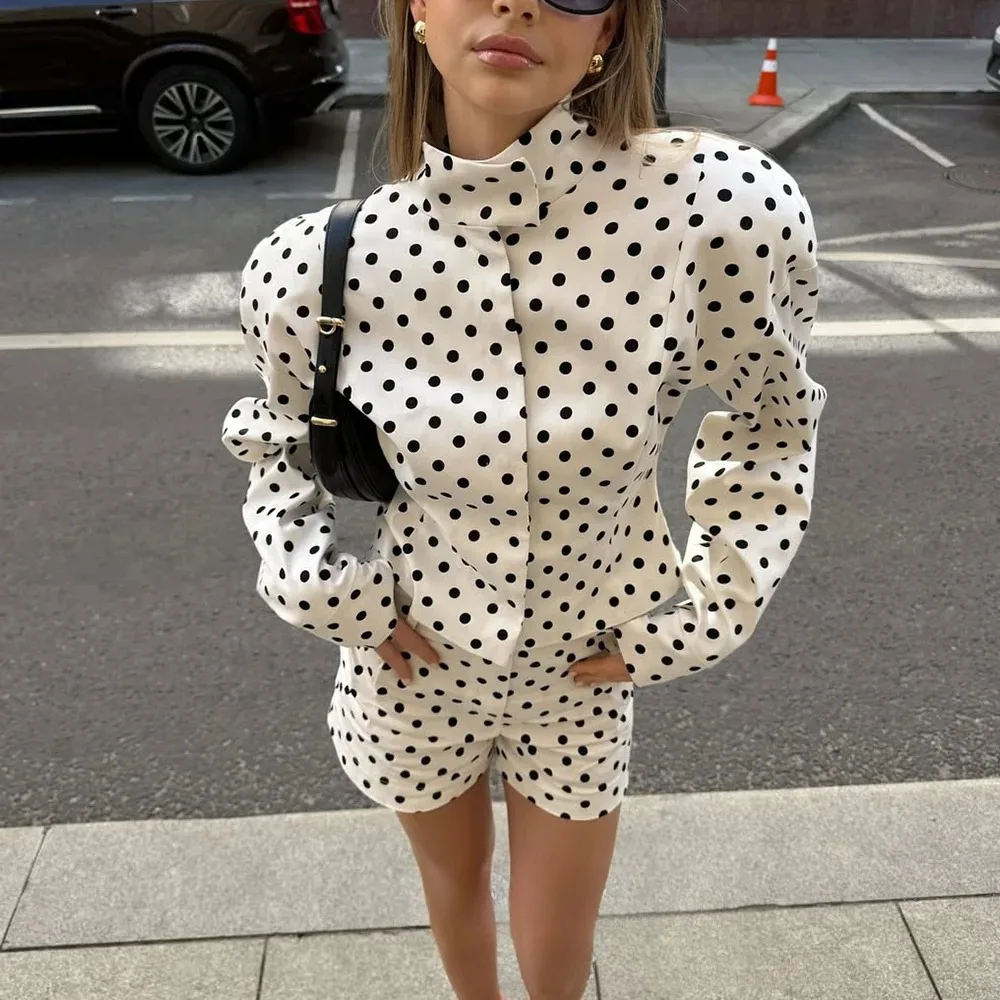 KONDALA Casual Dot Print Bomber Jackets Long Sleeve Zipper Pockets Women Outwears Fashion 2026 Spring Streetwear Y2K Girl Jacket