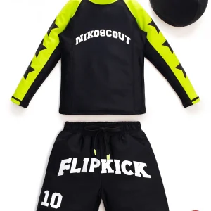 Kids' Beachwear Two-Piece Long Sve Swimsuit UV Protection Qui Dry Swimwear for Boys And Babies Fluorescent Color Beach O...