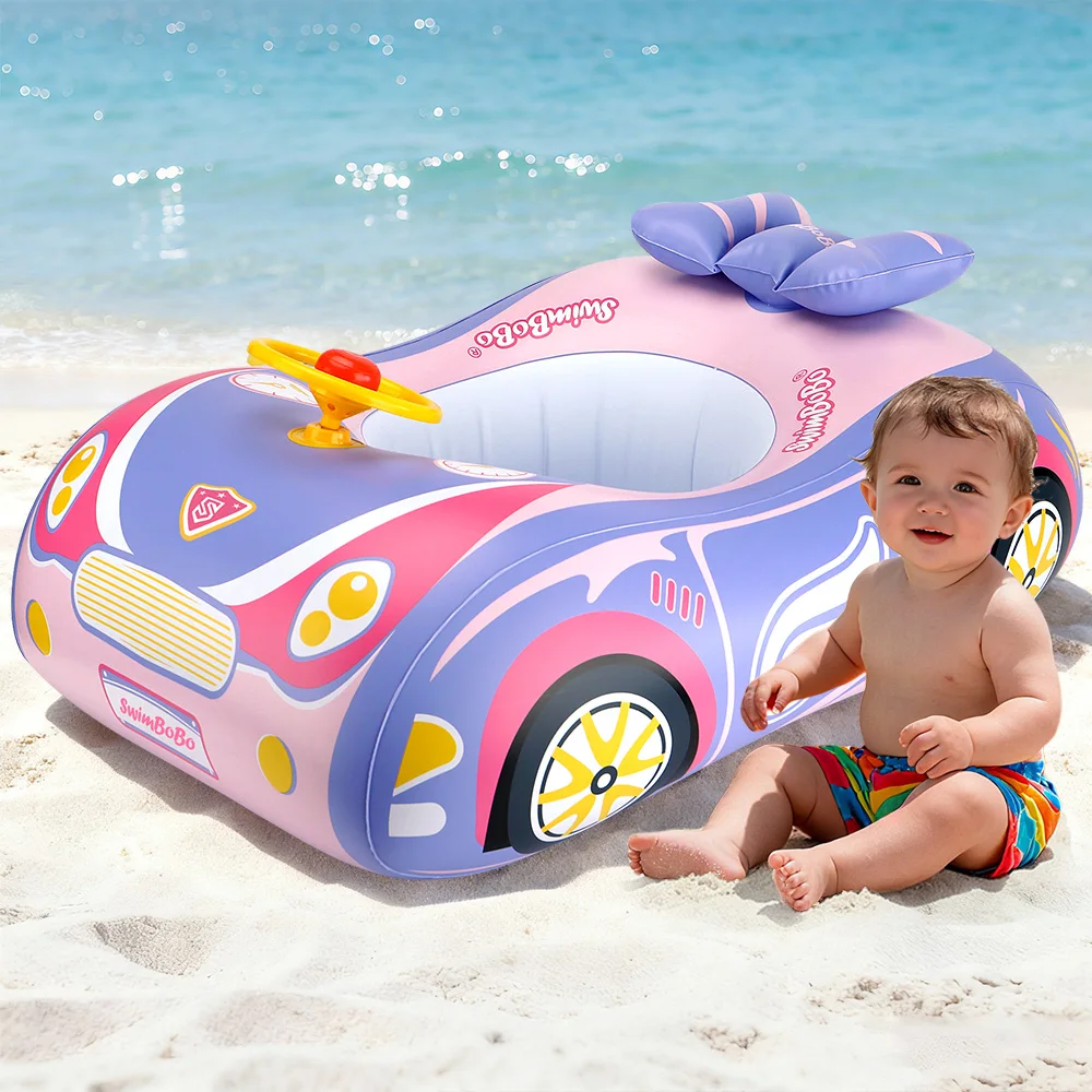 Kids Car Swimming Seat Float Ring Inflatable Infant Floating For Summer Swim Boat Circle Bathing Water Toy with Canopy - Image 3