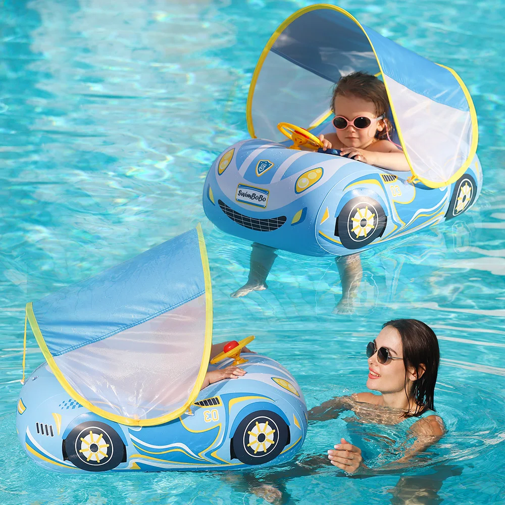 Kids Car Swimming Seat Float Ring Inflatable Infant Floating For Summer Swim Boat Circle Bathing Water Toy with Canopy