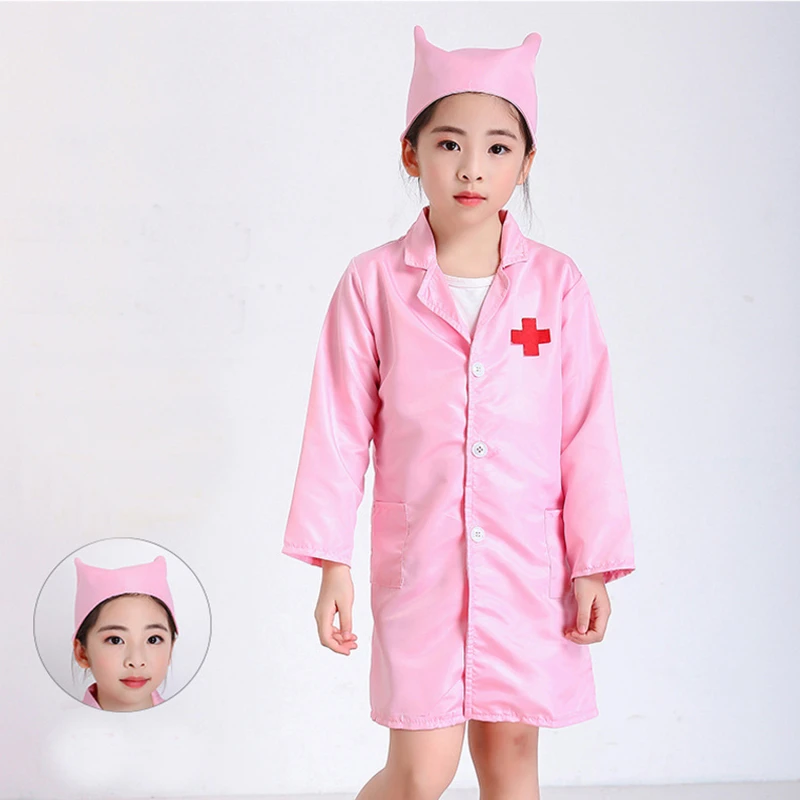 Kids Doctor Nurse Cosplay Coat Girls Boys Doctor Role Play Soft White Pink Coat for Children Stage Performance Cosplay - Image 2