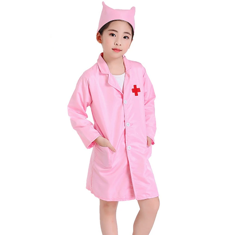 Kids Doctor Nurse Cosplay Coat Girls Boys Doctor Role Play Soft White Pink Coat for Children Stage Performance Cosplay - Image 3