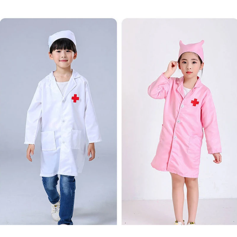 Kids Doctor Nurse Cosplay Coat Girls Boys Doctor Role Play Soft White Pink Coat for Children Stage Performance Cosplay - Image 4