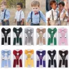 Kids Elastic Suspenders Bow Tie set Matching Tuxedo Suit Unisex Boy Girl Bowtie Wedding Costume Adjustable Y-Back Brace Belt