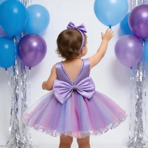 Kids Girls Party Dresses for 1st Birthday Dress Baby Girl Clothes Bowknot Princess Dress Colorful Carnival Costume for Children
