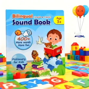Kids Interactive Bilingual Sound Book English French Educational Learning Toy 400+ Words Quiz Music Learning Machine Audiobook