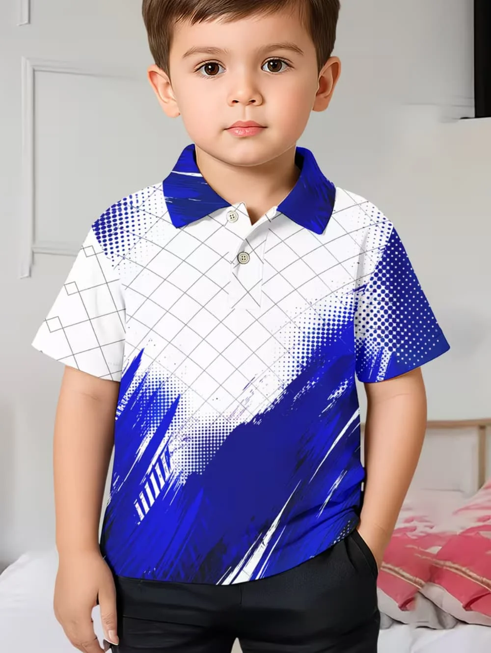 Kids Polo Shirts Striped Print Short Sleeve Polo Shirt for Boys Ummer Outdoor Casual Round Neck Fashion Boys Children's Clothing - Image 2