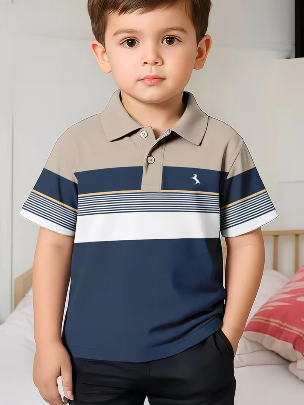 Kids Polo Shirts Striped Print Short Sleeve Polo Shirt for Boys Ummer Outdoor Casual Round Neck Fashion Boys Children's Clothing - Image 3