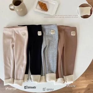 Korean Autumn Winter New Children One Piece Leggings Unisex Boys Girls Baby Cold Prevent Warm Cartoon Elastic Bound Feet Pants