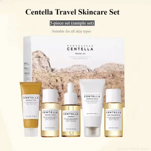 Korean Centella Travel Kit, Toner,Ampoule,Soothing Cream,Cleansing Oil,Ampoule Foam,Basic Daily Skincare Mini 5pcs Gift Sets