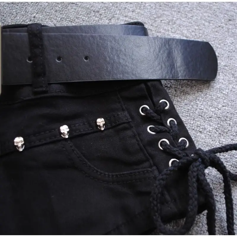 Korean Low Rise Denim Shorts 2024 - Riveted Lace Up Bodycon Black Hot Pants Vintage Cheeky Booty Summer TikTok Y2K Outfit - Image 5