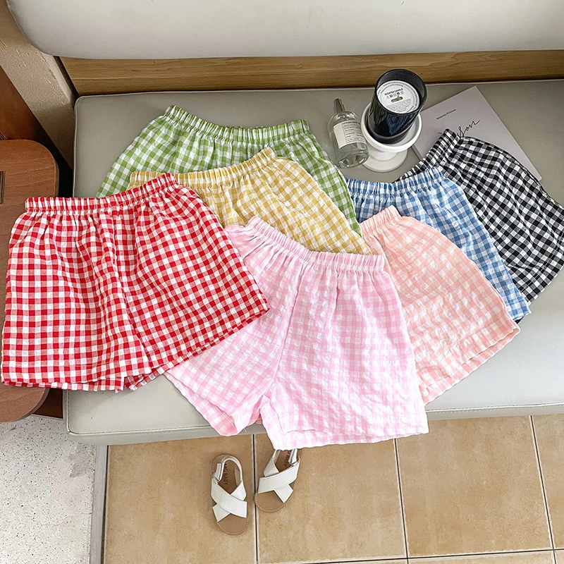 Korean Style Summer Boys Girls' Shorts 2024 New Kids Unisex Anti-mosquito Pants Casual Loose Boys' Plaid Shorts 2-7Y - Image 2