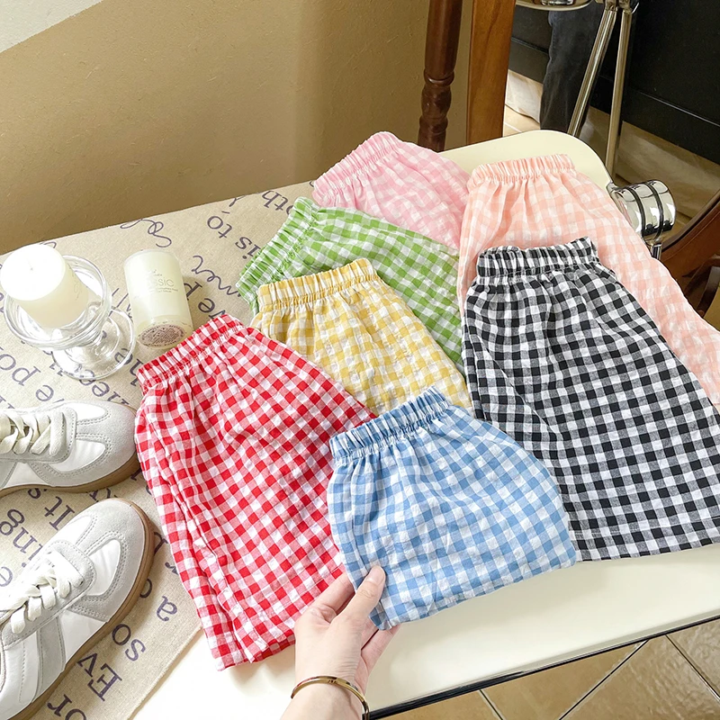 Korean Style Summer Boys Girls' Shorts 2024 New Kids Unisex Anti-mosquito Pants Casual Loose Boys' Plaid Shorts 2-7Y - Image 3