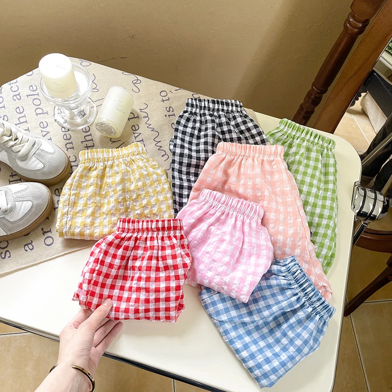 Korean Style Summer Boys Girls' Shorts 2024 New Kids Unisex Anti-mosquito Pants Casual Loose Boys' Plaid Shorts 2-7Y - Image 4