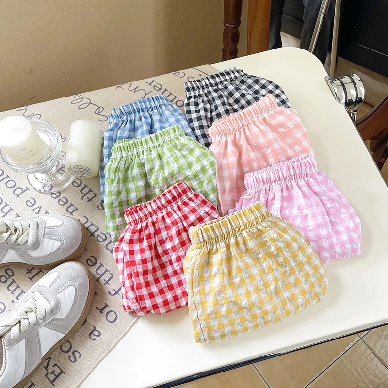 Korean Style Summer Boys Girls' Shorts 2024 New Kids Unisex Anti-mosquito Pants Casual Loose Boys' Plaid Shorts 2-7Y