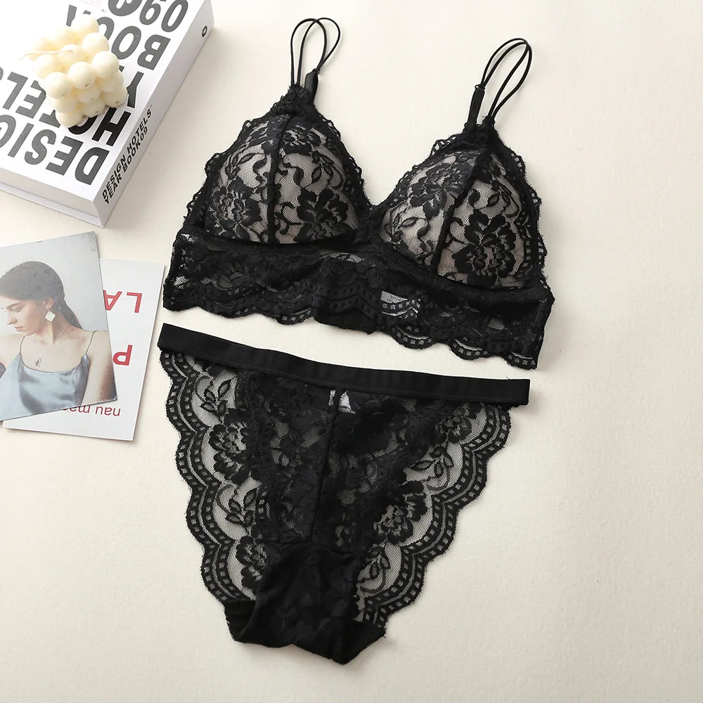Lace Bra And Panties Set Women Push-Up Bralette Low-Rise Briefs Padded Lingerie Set Female Wireless Underwear Sexy Intimates - Image 5