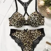 Ladies' New Leopard Print Sexy And Comfortable Front Bbutton Beautiful Back Underwear Lace Triangle Underwear Set A3159