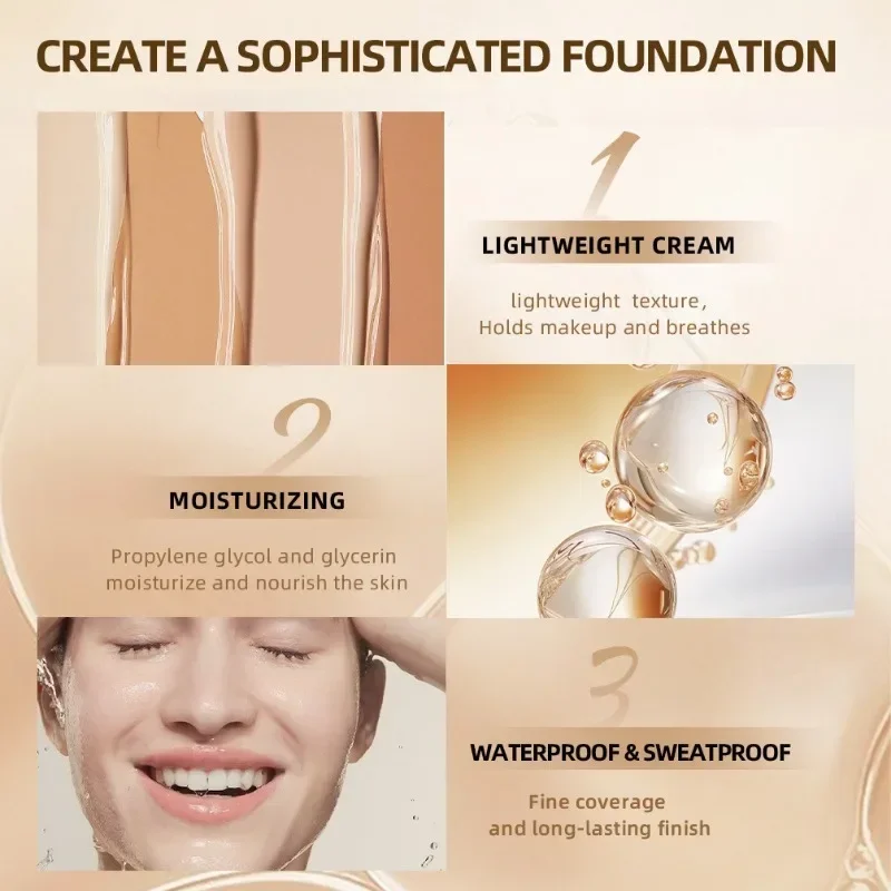 Liquid Foundation Cream for Face High Coverage Makeup Base Cream Oily Skin Type Lasting Waterproof Concealer Makeup Foundation - Image 3