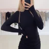 Long Sleeve Ruched Bodycon Dress Women Turtleneck Bandage Mini Dresses Autumn Black Skinny Stretchy Party Vestidos