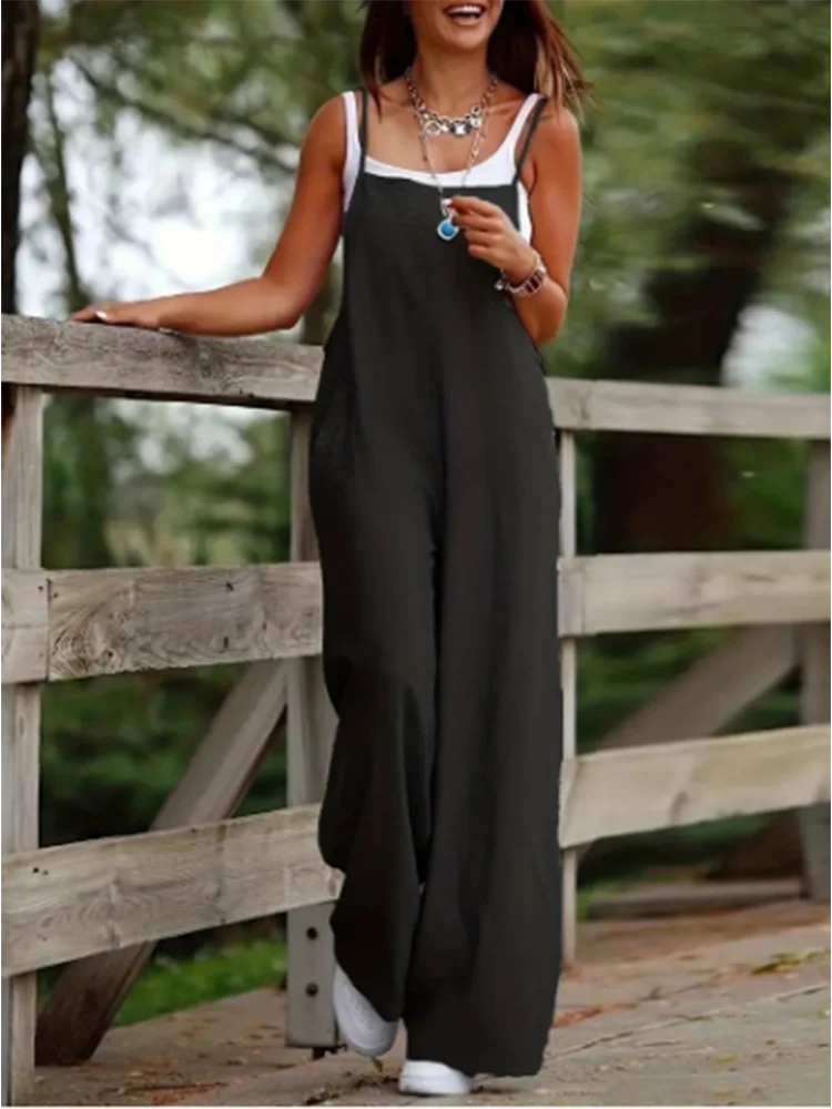 Loose Jumpsuit Women's Casual Solid Color Vest Overalls Summer Trend Jumpsuit - Image 2