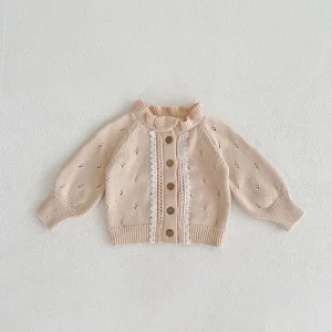 MILANCEL Baby Clothes Ruffle Collar Girls Sweaters Holllow Out Baby Knitwear