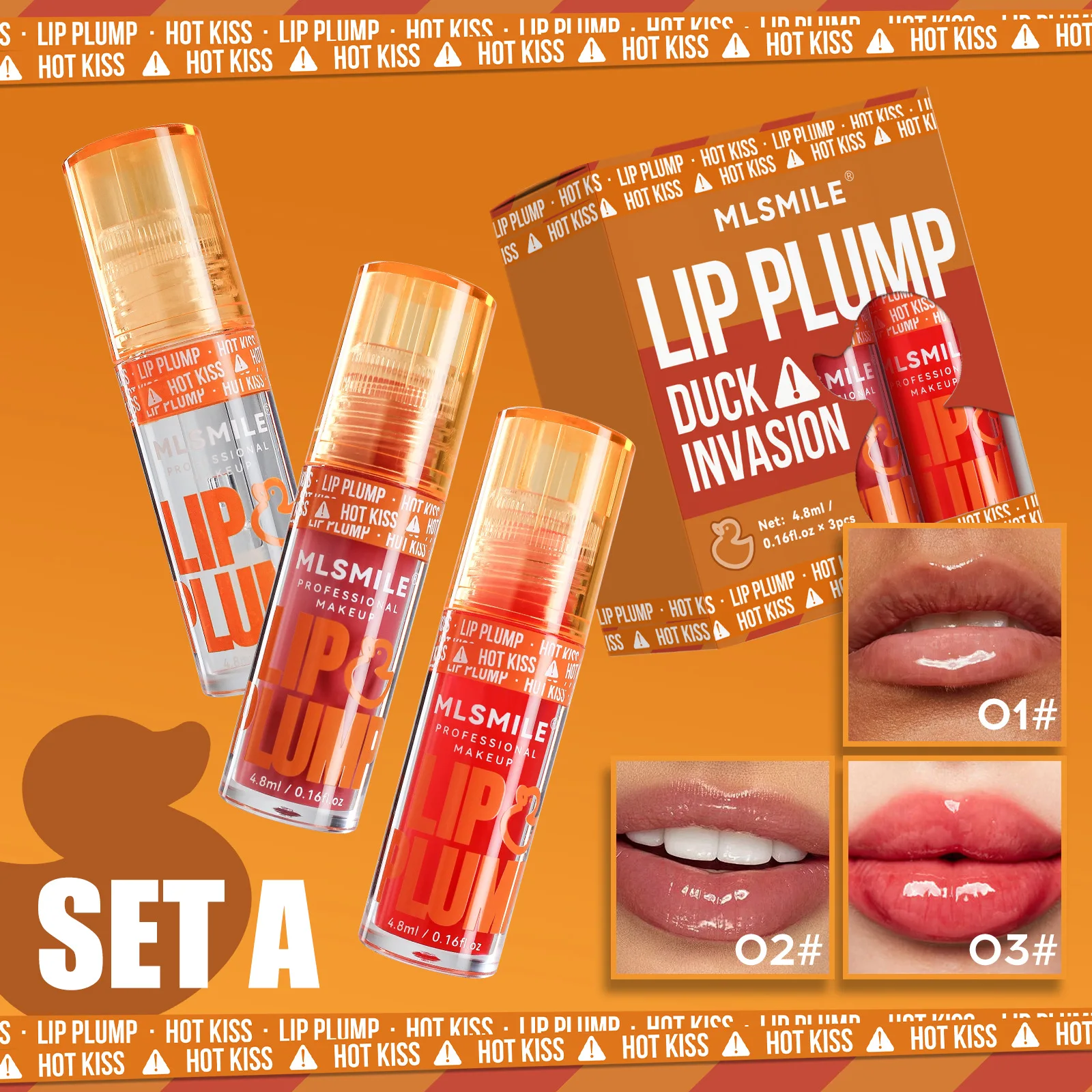 MLSMILE 3pcs Duck Mouth Fruit Fragrance Lip Oil Moisturizing Mirror Gloss Lip Gloss Beep Lip Glaze Set - Image 4