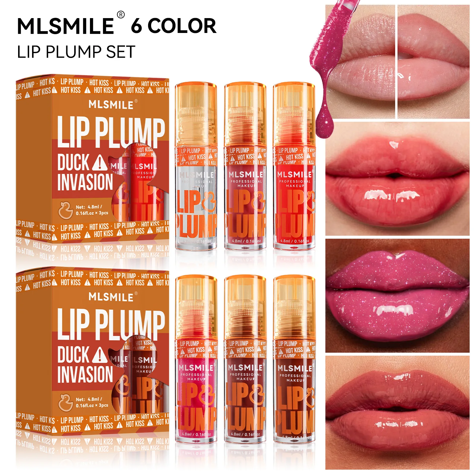 MLSMILE 3pcs Duck Mouth Fruit Fragrance Lip Oil Moisturizing Mirror Gloss Lip Gloss Beep Lip Glaze Set