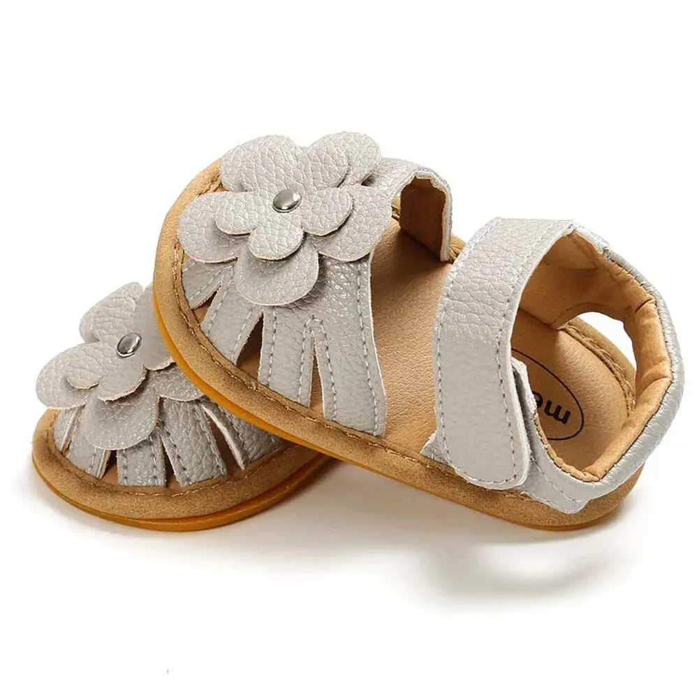 Meckior 2024 Summer Baby Beach Sandals Flat Flower Rubber Sole Anti-Slip Newborn Toddler Crib First Walkers Baby Girls Shoes - Image 3