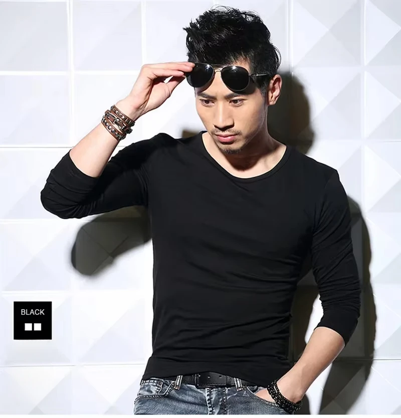 Men's Long Sleeve V Neck T Shirt 2026 MRMT Men T-shirt Slim Solid Tight Man T Shirt Tops Tees Clothing - Image 2