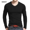 Men's Long Sleeve V Neck T Shirt 2026 MRMT Men T-shirt Slim Solid Tight Man T Shirt Tops Tees Clothing